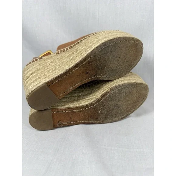 Chloé Ida Espadrille Wedge Sandals Brown Leather Platform Ankle Strap EU 38 - Picture 13 of 13